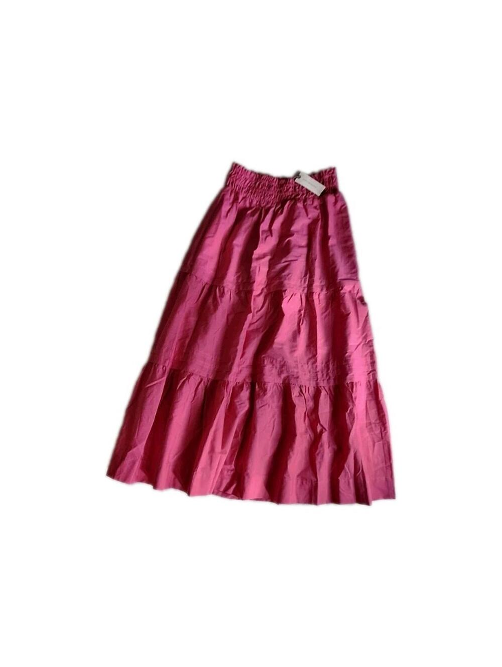 Anthropologie The Somerset Poplin Tiered Maxi Skirt Pink Smocked Pocket XXS NWT - Picture 10 of 13
